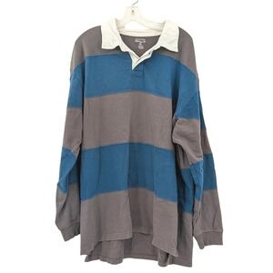 Vintage Y2K Rugby Shirt Colorblock Cotton Long Sleeve XXL